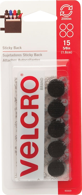 VELCRO Brand 90069 Hook and Loop Fastener, 5/8 in W, Nylon, Black, Rubber Adhesive
