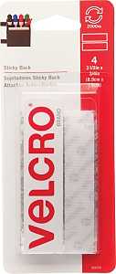 VELCRO Brand 90076 Hook and Loop Fastener, 3/4 in W, 3-1/2 in L, Nylon, White, Rubber Adhesive