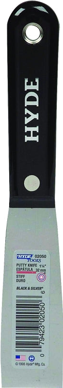 Hyde Black & Silver 02050 Scraper, 1-1/4 in W Blade, HCS Blade, Nylon Handle, Tapered Handle, 7-3/4 in OAL