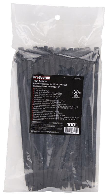 ProSource CV190W-1003L Cable Tie, 45 mm Max Bundle Dia, Self-Lock Locking, Nylon, Black