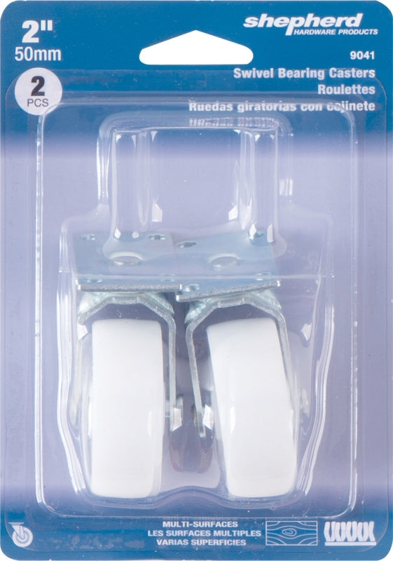 Shepherd Hardware 9041 Swivel Caster, 1-1/8 x 2 in Plate, 4.63 in W x 2 in D x 6-1/2 in H Dimensions, 2 in Dia Wheel, Pack of 6