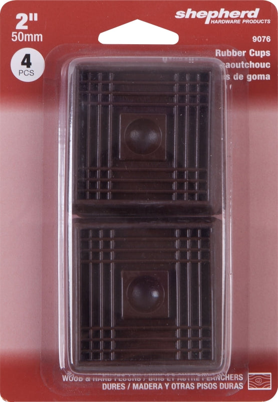 Shepherd Hardware 9076 Caster Cup, Square, 2 in Dimensions, Rubber, Brown, 4/PK, Pack of 6