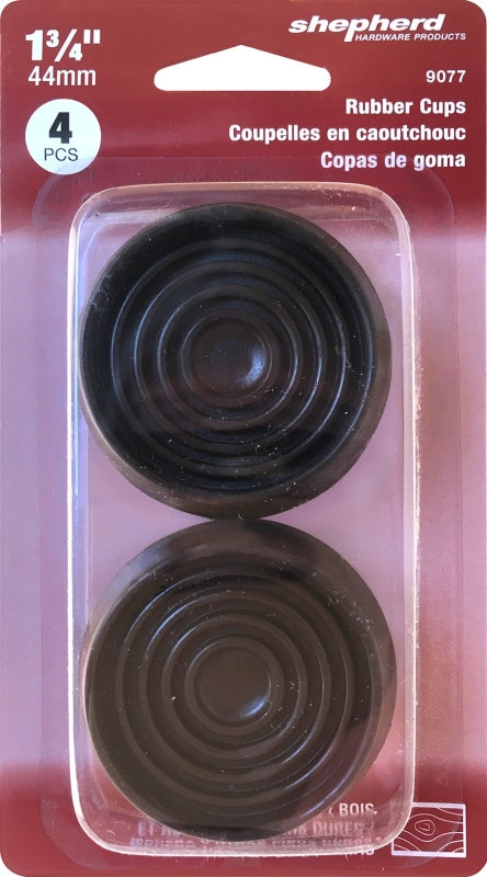 Shepherd Hardware 9077 Caster Cup, Round, 1-3/4 in Dimensions, Rubber, Brown, 4/PK, Pack of 6