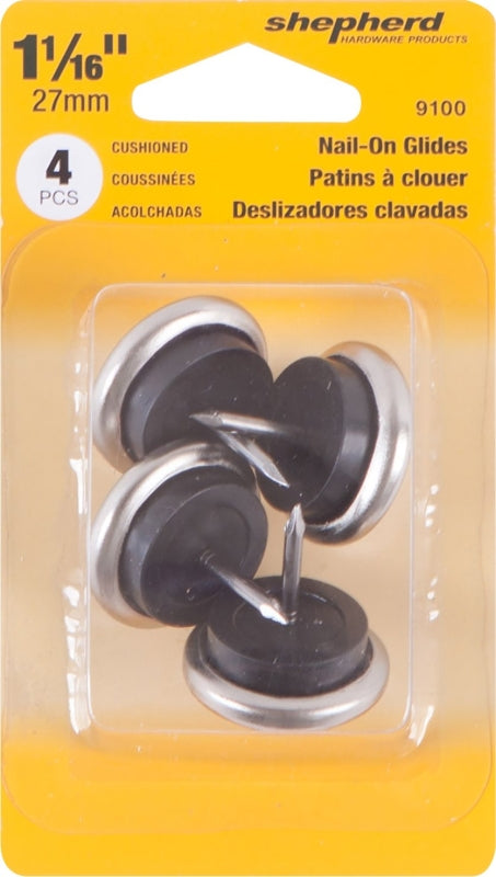 Shepherd Hardware 9100 Furniture Glide, Round, 1 in Dia Dimensions, Nickel, Silver, 4/PK, Pack of 6
