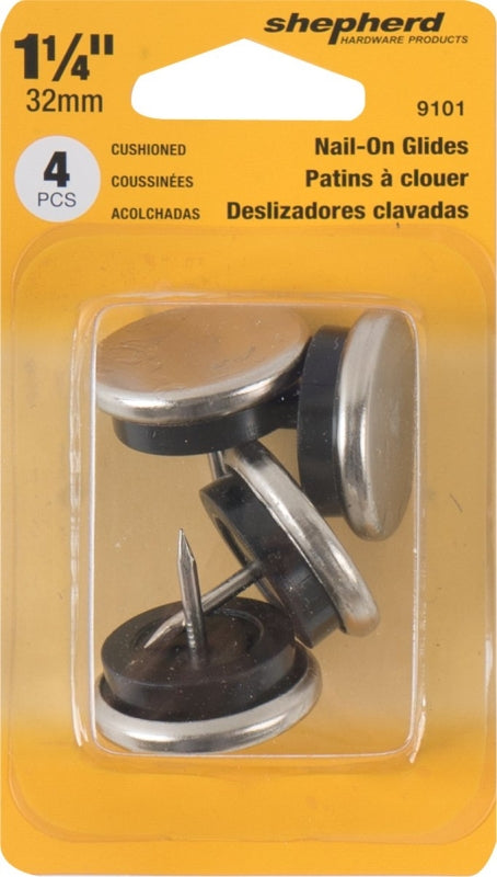 Shepherd Hardware 9101 Furniture Glide, Round, 1-1/4 in Dia Dimensions, Nickel, Silver, 4/PK, Pack of 6