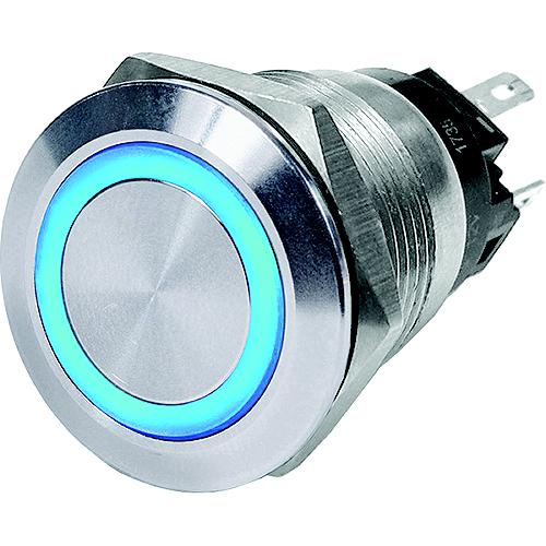 Blue Sea 4160 Push Button LED Ring Switch, Blue, Off-On