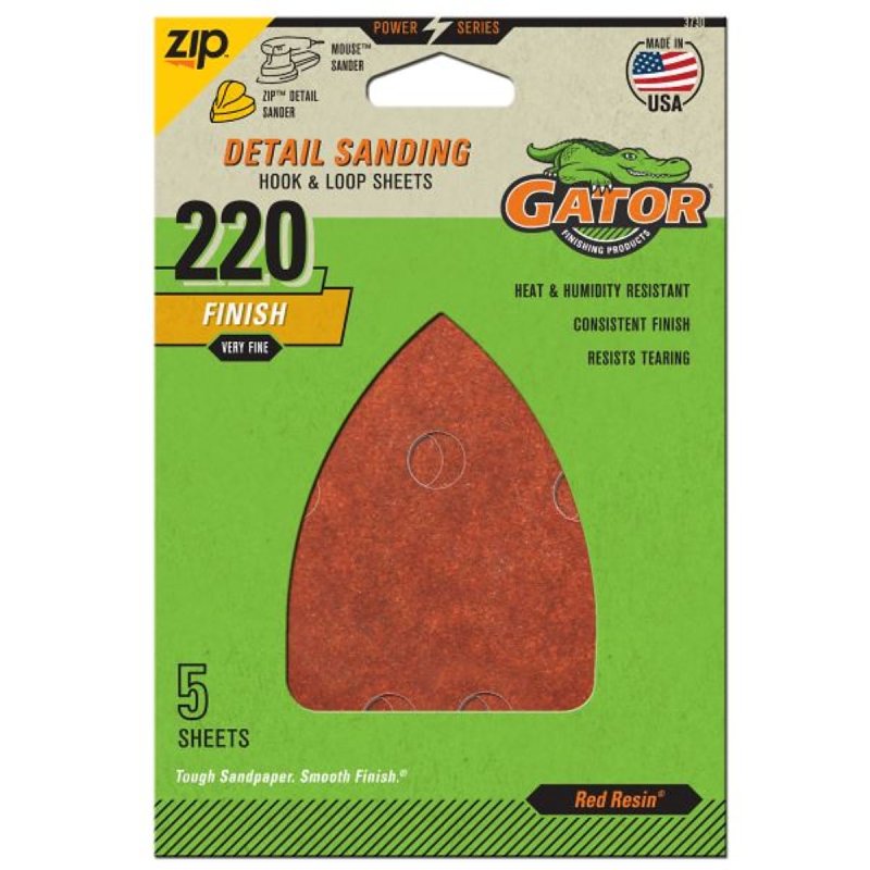 Gator 3730 Sanding Sheet, 3-1/2 in W, 5 in L, 220 Grit, Extra Fine, Aluminum Oxide Abrasive, Paper Backing