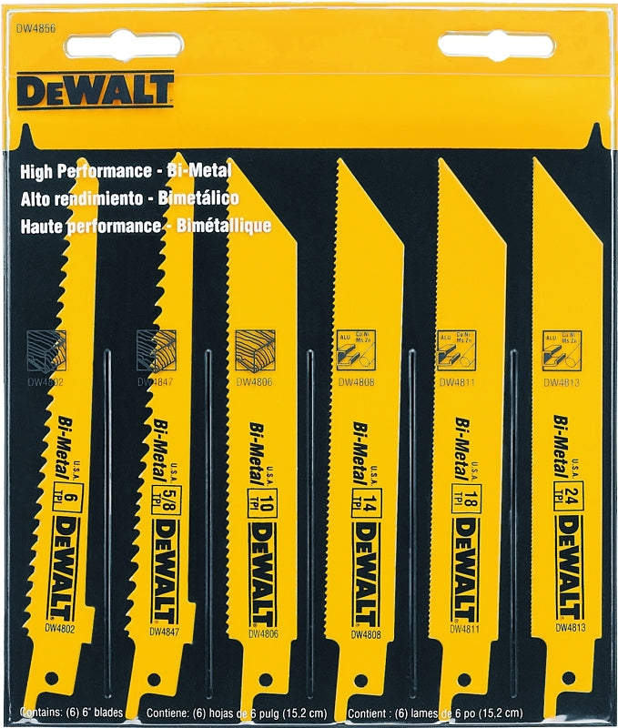 DEWALT DW4856 Reciprocating Saw Blade, 1 in W, 6 in L, 10, 14, 18, 24, 5/8, 6 TPI, Bi-Metal Cutting Edge