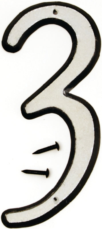 Hy-Ko 30600 Series 30603 Reflective House Number, Character: 3, 4 in H Character, Black/White Character, Plastic, Pack of 10