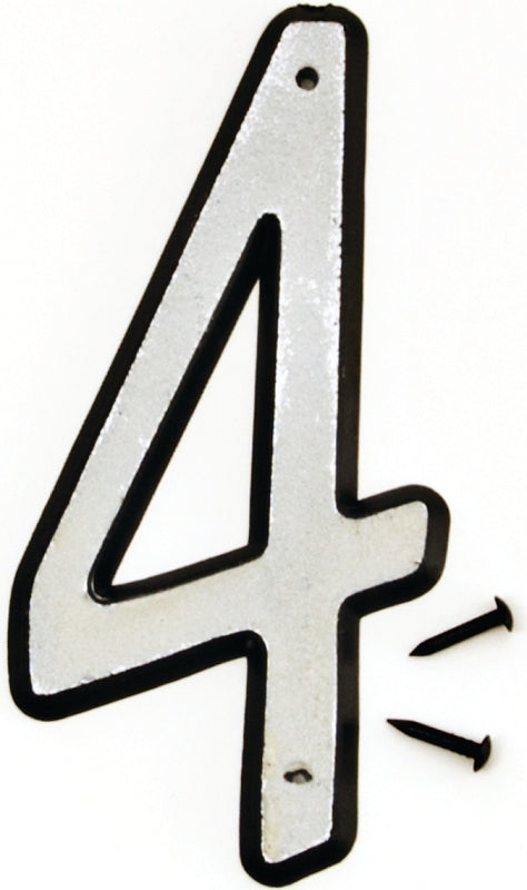 Hy-Ko 30600 Series 30604 Reflective House Number, Character: 4, 4 in H Character, Black/White Character, Plastic, Pack of 10