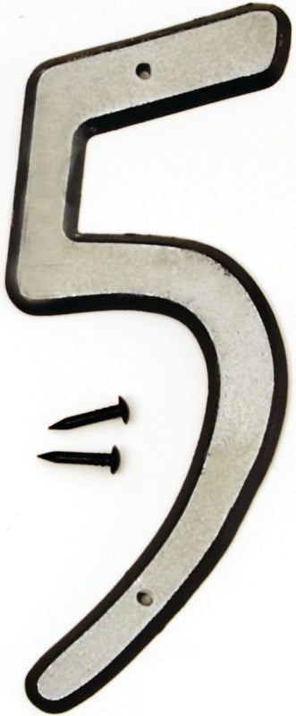 Hy-Ko 30600 Series 30605 Reflective House Number, Character: 5, 4 in H Character, Black/White Character, Plastic, Pack of 10