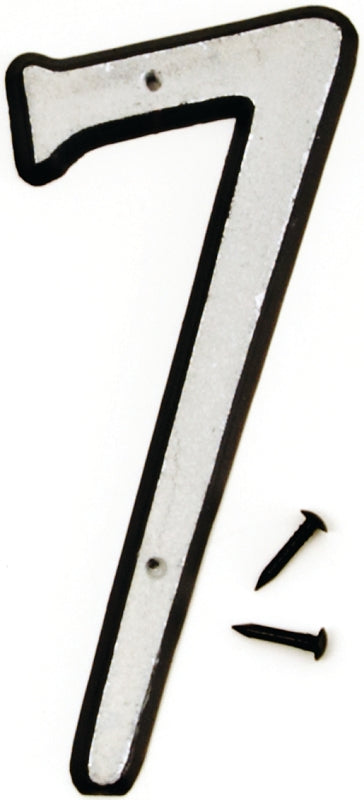 Hy-Ko 30600 Series 30607 Reflective House Number, Character: 7, 4 in H Character, Black/White Character, Plastic, Pack of 10