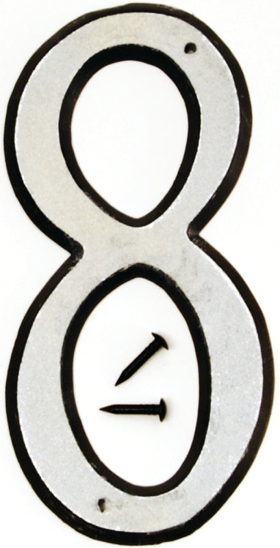 Hy-Ko 30600 Series 30608 Reflective House Number, Character: 8, 4 in H Character, Black/White Character, Plastic, Pack of 10
