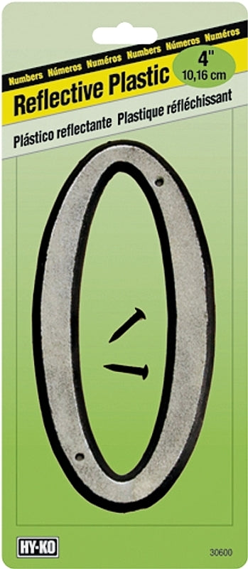 Hy-Ko 30600 Series 30610 Reflective House Number, Character: 0, 4 in H Character, Black/White Character, Plastic, Pack of 10