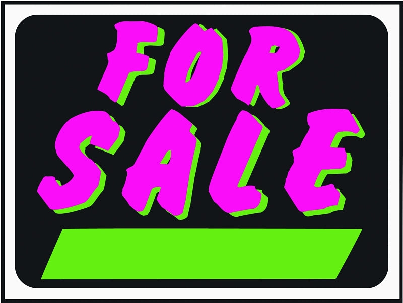 Hy-Ko Hy-Glo Series 3041 Identification Sign, FOR SALE, Green/Pink Legend, Black Background, Plastic, Pack of 10