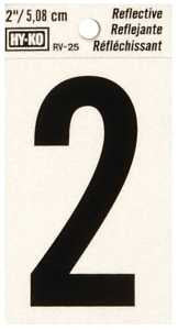 Hy-Ko RV-25 Series RV-25/2 Self-Adhesive Reflective Number, Character: 2, 2 in H Character, Black Character, Vinyl, Pack of 10
