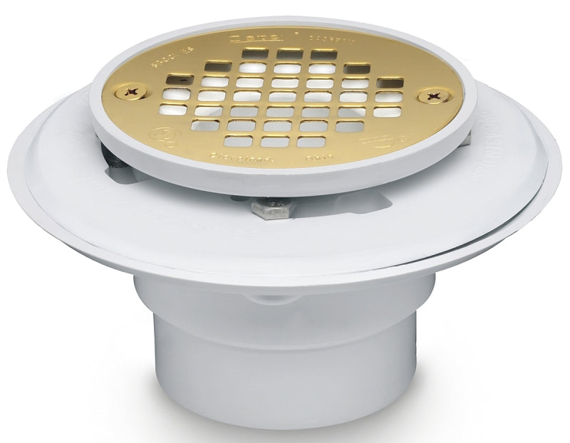 Oatey 42404 Shower Drain, PVC, White, Specifications: Screw-In Cover Design, For: 2 in and 3 in Pipes