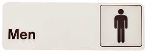 Hy-Ko D-4 Graphic Sign, Rectangular, Men, Dark Brown Legend, White Background, Plastic, 3 in W x 9 in H Dimensions, Pack of 5