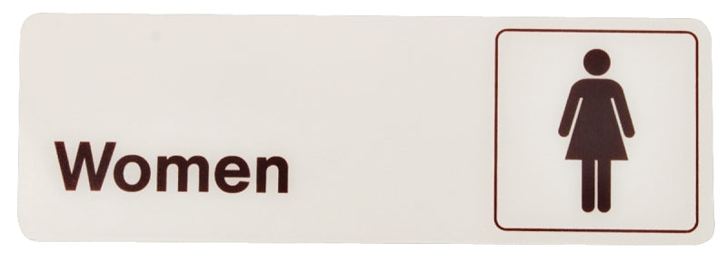 Hy-Ko D-14 Graphic Sign, Rectangular, WOMEN, Dark Brown Legend, White Background, Plastic, 9 in H x 3 in W Dimensions, Pack of 5