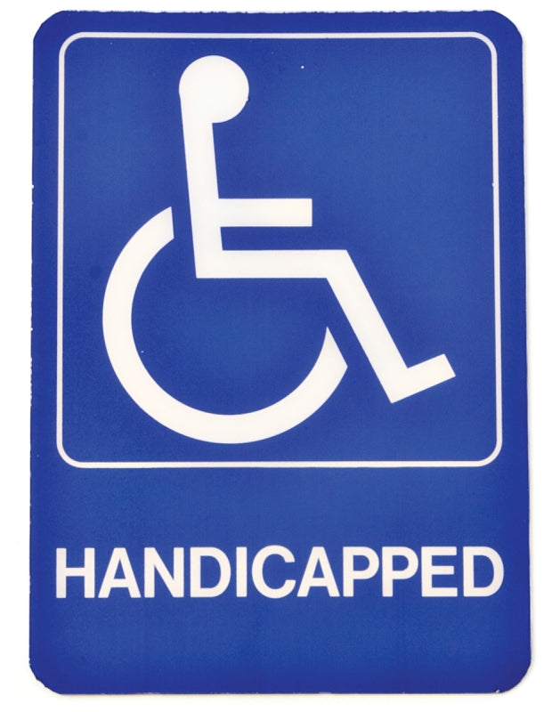 Hy-Ko D-17 Graphic Sign, Rectangular, HANDICAPPED, White Legend, Blue Background, Plastic, 7 in H x 5 in W Dimensions, Pack of 5