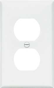 Eaton 5132W Duplex Receptacle Wallplate, 4-1/2 in L, 2-3/4 in W, Standard, 1-Gang, Nylon, White, High-Gloss, Flush
