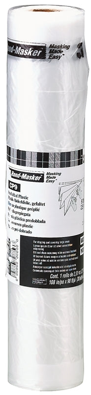 3M Hand-Masker CP9 Contractors Masking Film, 90 ft L, 9 ft W, 0.35 mil Thick, Plastic Backing, Clear