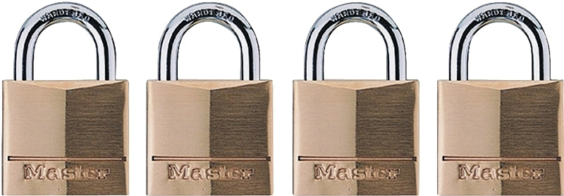 Master Lock 120Q Padlock, Keyed Alike Key, 5/32 in Dia Shackle, 7/16 in H Shackle, Steel Shackle, Brass Body