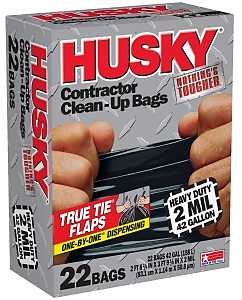 Husky HKR42WC022B Contractor Clean-Up Bag, 42 gal Capacity, Poly, Black