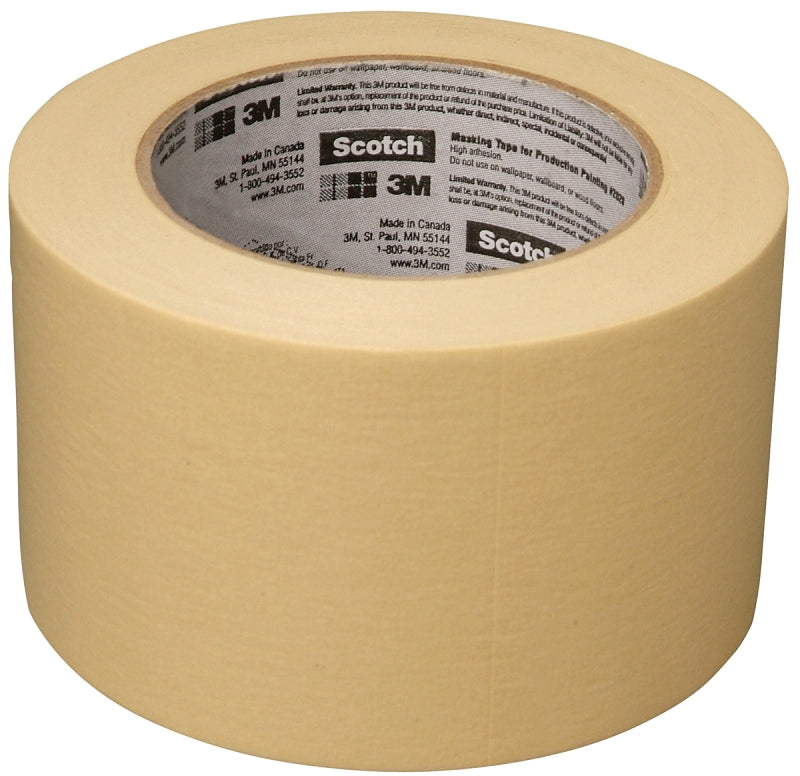 Scotch 2020-3A-BK Masking Tape, 60 yd L, 3 in W, Crepe Paper Backing, Beige, Pack of 12