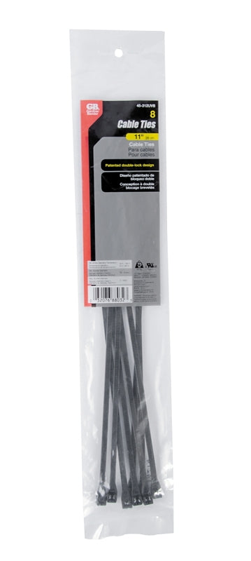 Gardner Bender 45-312UVB Cable Tie, 3 in Max Bundle Dia, Double-Lock Locking, 6/6 Nylon, Black, 11 in L