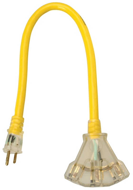 CCI 2882 Power Block, 2 ft L, 3 -Outlet, 15 A, 125 V, Yellow Sheath