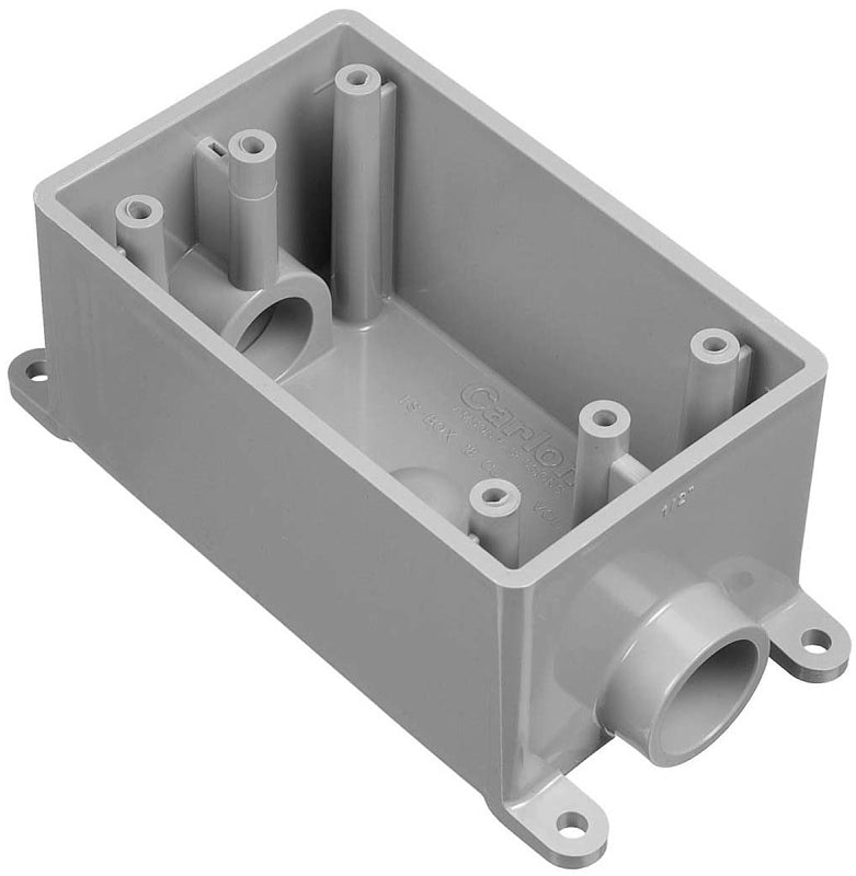 Carlon E981FFN-CTN Switch Box, 1-Gang, 2-Outlet, 1 in Hub, PVC, Gray
