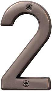 Hy-Ko BR-42OWB, Prestige Series BR-42OWB/2 House Number, Character: 2, 4 in H Character, Solid Brass, Pack of 3