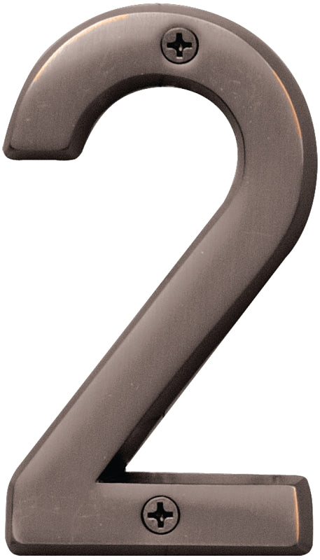 Hy-Ko BR-42OWB, Prestige Series BR-42OWB/2 House Number, Character: 2, 4 in H Character, Solid Brass, Pack of 3