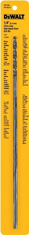 DEWALT DW1606 Drill Bit, 1/4 in Dia, 12 in OAL, Extended Length, Parabolic Flute, 1/4 in Dia Shank