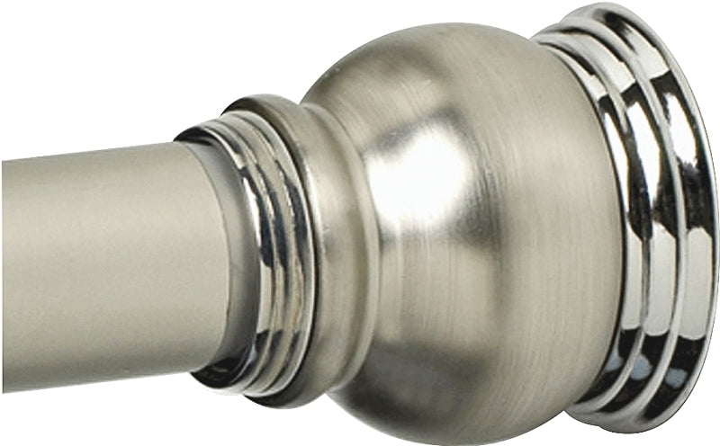 Zenithen 663ALNS Adjustable Tension Shower Rod, 72 in OAL, 1 in Dia, Aluminum, Chrome-Plated/Satin Nickel