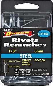 Arrow RMS1/8IP Pop Rivet, Medium, 1/4 in Grip, 1/4 in L, Steel, 100/PK