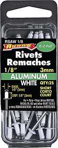 Arrow RSAW1/8 Pop Rivet, Short, 1/8 in Grip, 1/8 in L, Aluminum, White, 25/PK