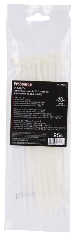 ProSource CV200S-253L Cable Tie, 8 inches, 40lb Tensile Strength, Self-Lock Locking, Nylon, Clear
