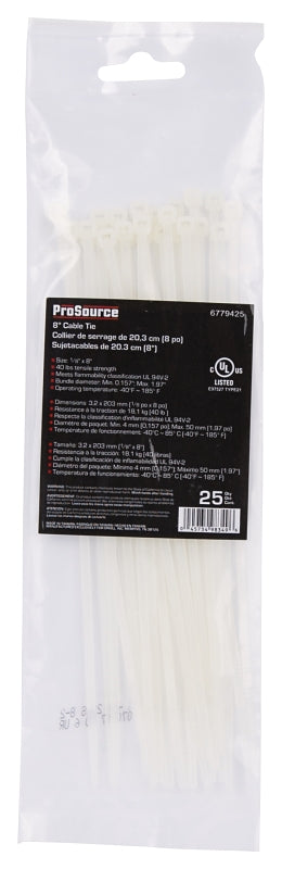 ProSource CV200S-253L Cable Tie, 8 inches, 40lb Tensile Strength, Self-Lock Locking, Nylon, Clear