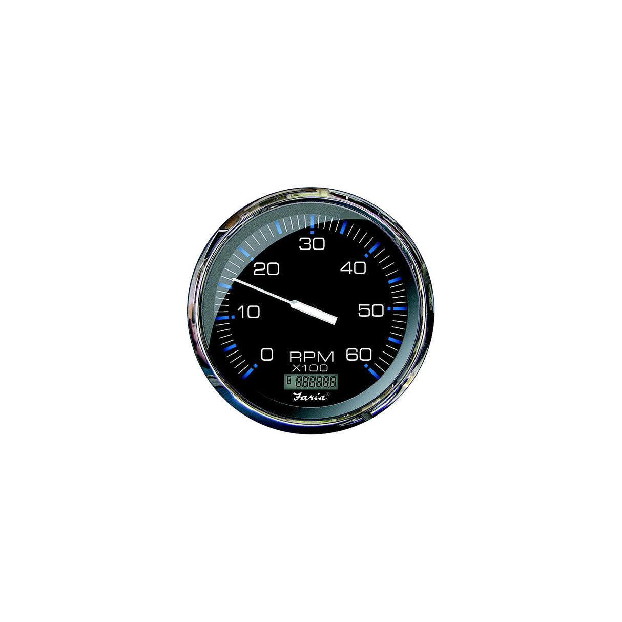 Faria F33763 Chesapeake Black Stainless Steel Tach/Hourmeter Gauge, 6000 RPM, Gas Inboard