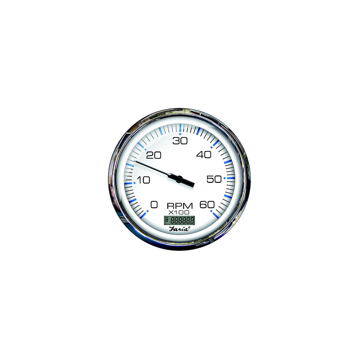Faria F33863 Chesapeake White Stainless Steel Gauge: Tachometer w/Hourmeter, 0-6000 RPM, Gas Inboard