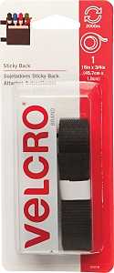 VELCRO Brand 90078 Hook and Loop Fastener, 3/4 in W, 18 in L, Nylon, Black, Rubber Adhesive