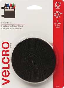 VELCRO Brand 90086 Hook and Loop Fastener, 3/4 in W, 5 ft L, Nylon, Black, 5 lb, Rubber Adhesive