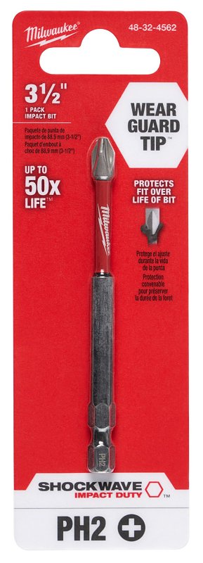 Milwaukee SHOCKWAVE 48-32-4562 Power Bit, #2 Drive, Phillips Drive, 1/4 in Shank, Hex Shank, 3-1/2 in L