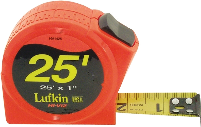 Crescent Lufkin PHV1425N Tape Measure, 25 ft L Blade, 1 in W Blade, Steel Blade, Chrome Case, Orange Case