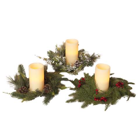 Gerson Multicolored Pine Candle Ring with Berry Candles 3 in., Pack of 18