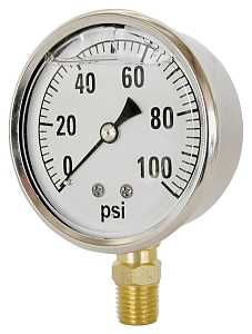 Valley Industries CS-2141GXB100 Pressure Gauge, Liquid Filled, Stainless Steel