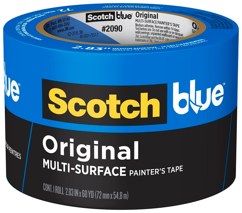 ScotchBlue 2090-3A Painter's Tape, 60 yd L, 3 in W, 5.4 mil Thick, Crepe Paper Backing, Blue