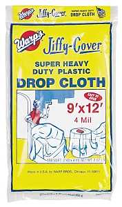 Warp's 4JC-912 Drop Cloth, 4 mil Thick, 12 ft L, 9 ft W, Plastic, Clear